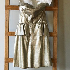 NWOT Rebecca Taylor - Matte Gold Leather Strapless Dress - 8 - Almost like new